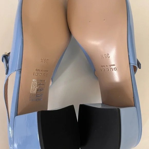 GUCCI Women's Horsebit Mary Jane Pumps Blue Patent Leather Size 8.5 NIB - Picture 8 of 10